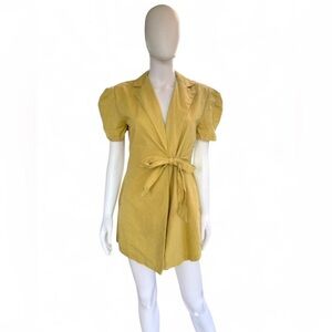Storets Yellow Wrap Romper | Puff Sleeves | Tie Waist | Size Small